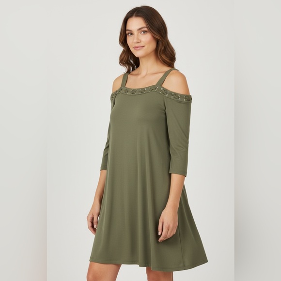 Spense Dresses & Skirts - Spense Olive Green Off-Shoulder Dress
